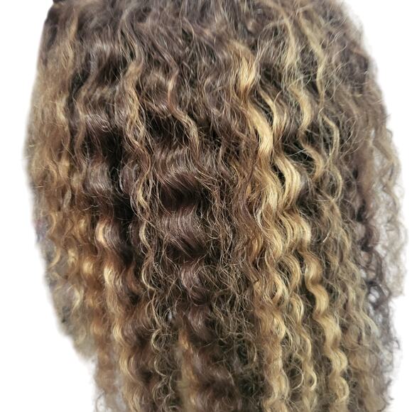 Honey brown Blond Highlight HUMAN HAIR CURLY Wig. Glueless pre cut lace front - Picture 3 of 8